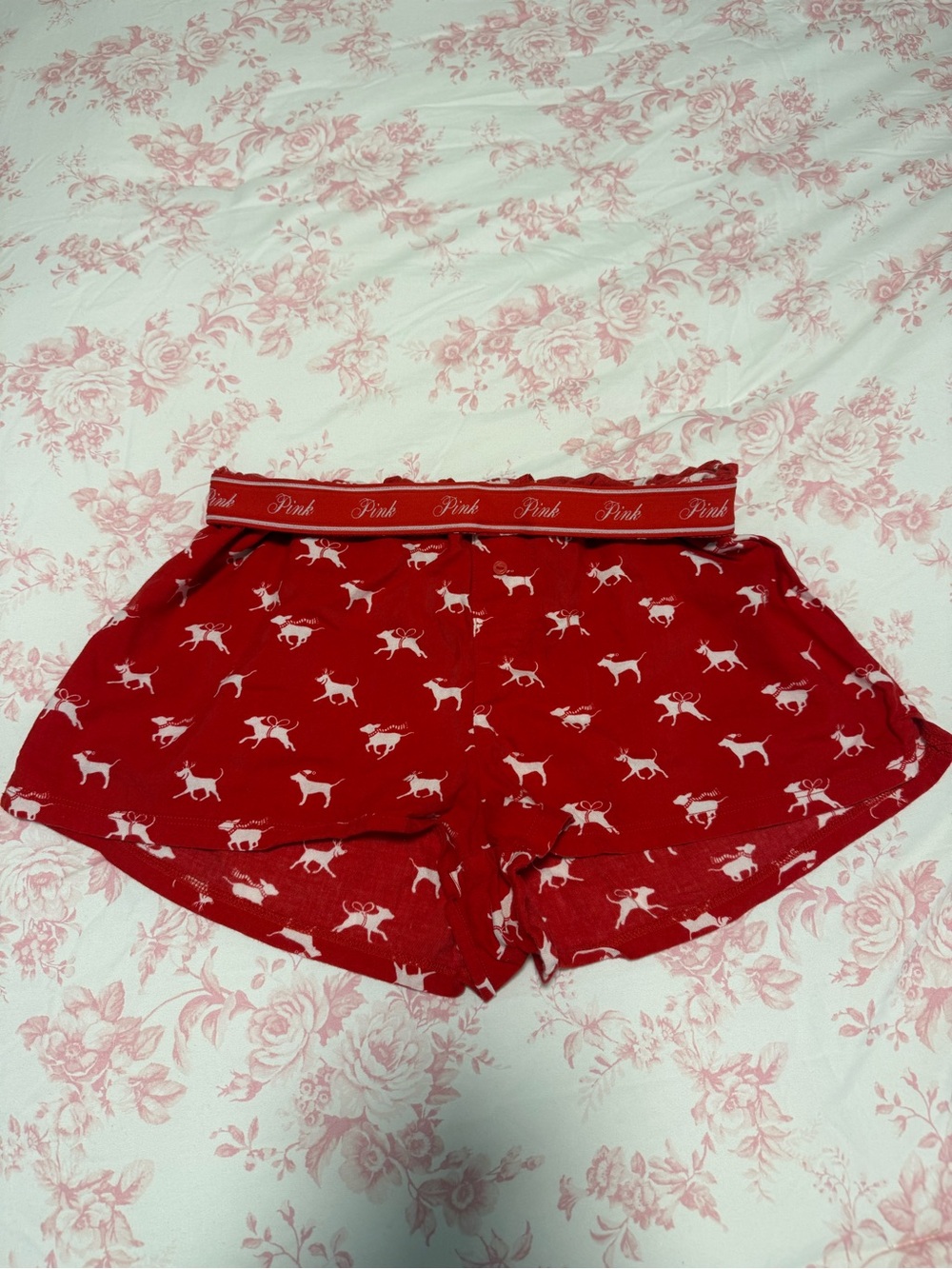 PINK Victoria's Secret Red Dog-Print Lounge Shorts